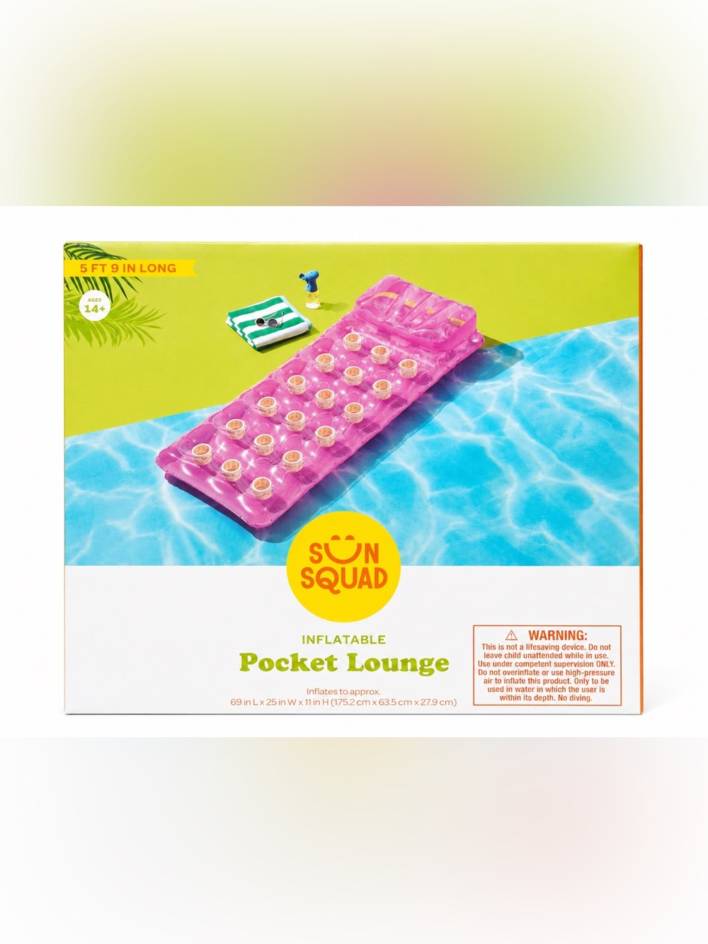 Sun Squad Pink‎ Inflatable Pocket Lounge Pink Summer Pool